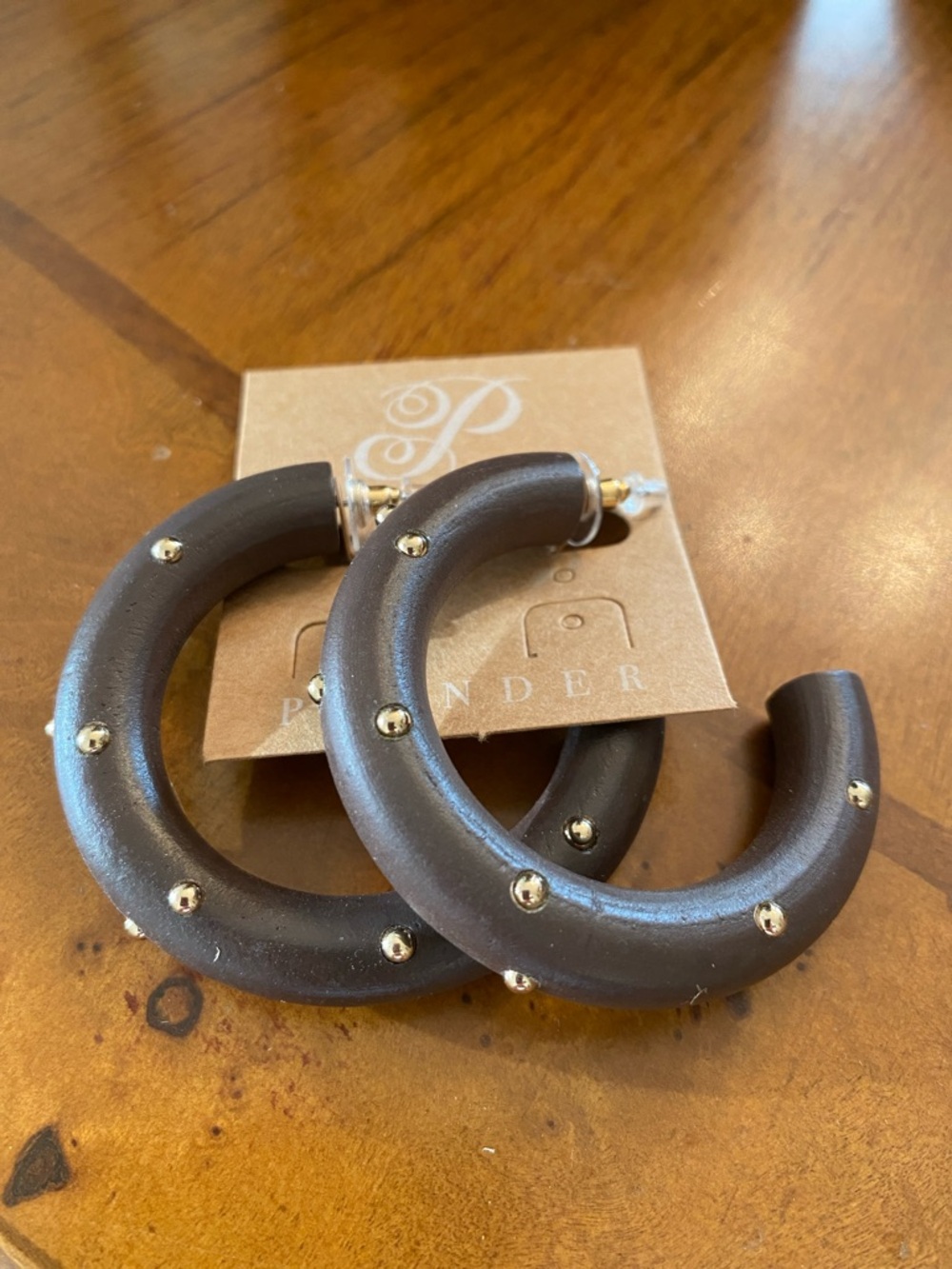 Plunder Chunky Brown Hoop Earrings with Gold Studs